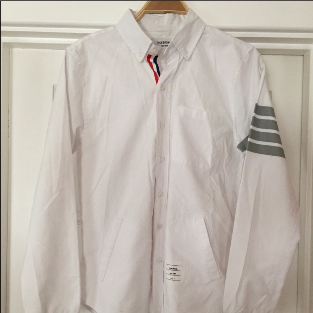 THOM BROWNE white oxford button up shirt